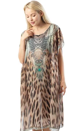 BAAP8628 Beige Animal Print Poncho