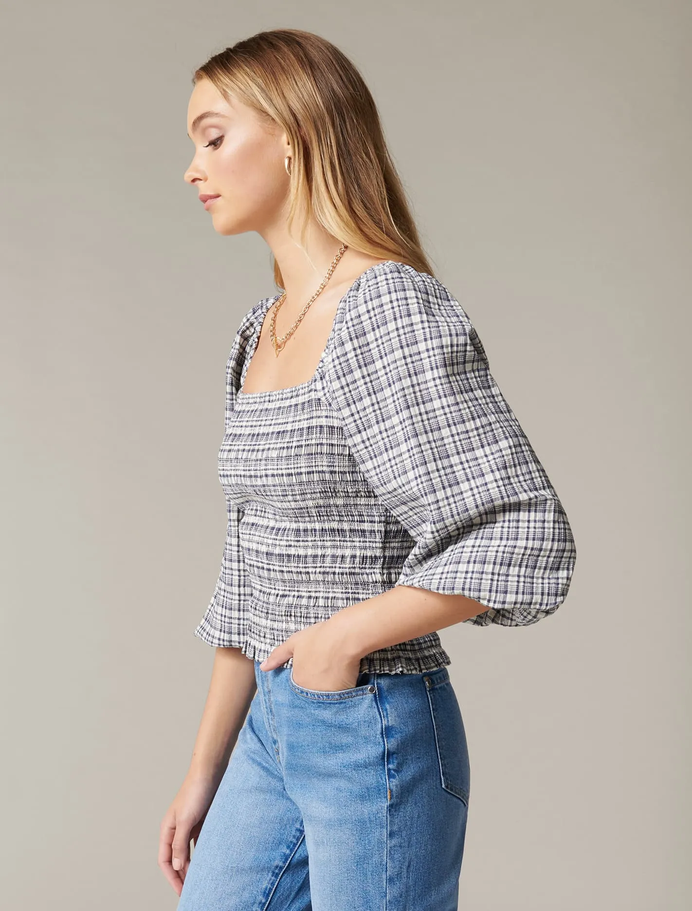 Bailey Shirred Check Top