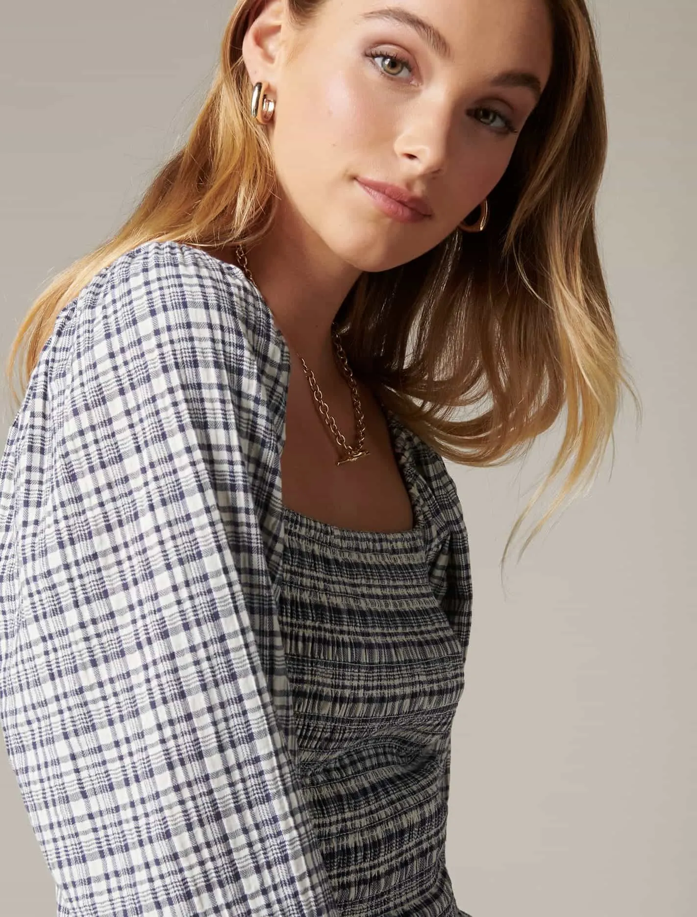 Bailey Shirred Check Top