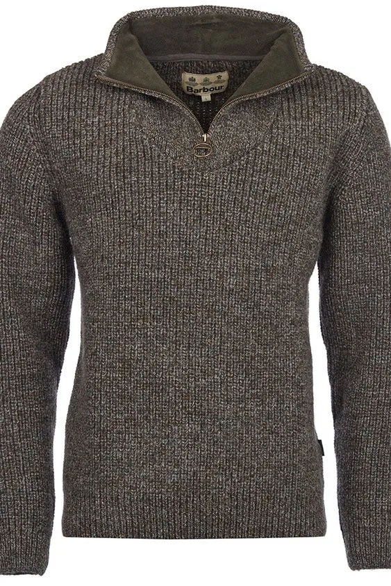 Barbour Sweater-Tyne Half Zip-Chunky Knit-Derby Tweed-MKN0790KH71