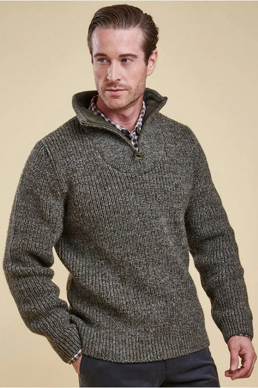 Barbour Sweater-Tyne Half Zip-Chunky Knit-Derby Tweed-MKN0790KH71