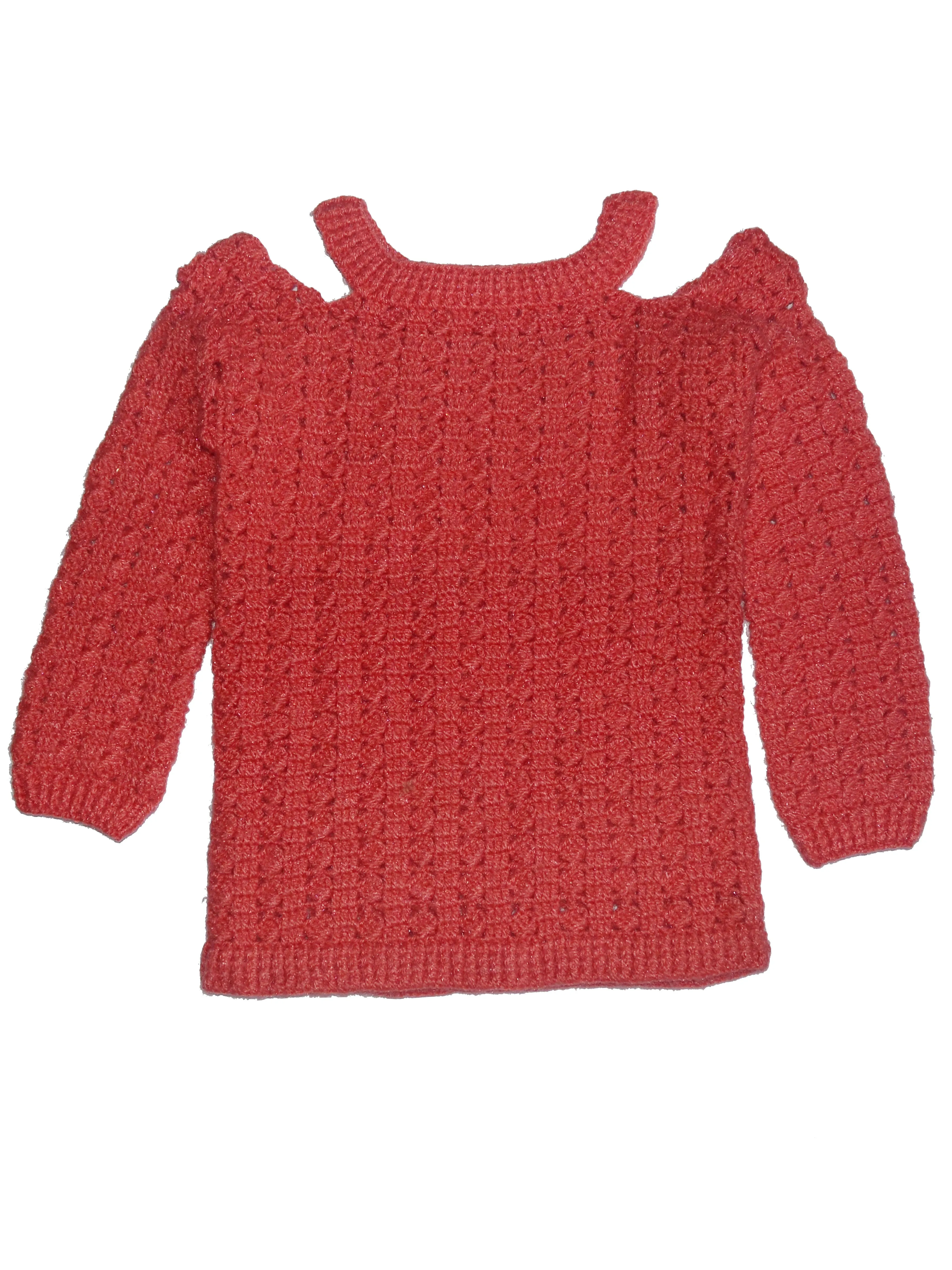 Beautiful Tomato Color Pullover With Stylish Neck Design For Women/Girls