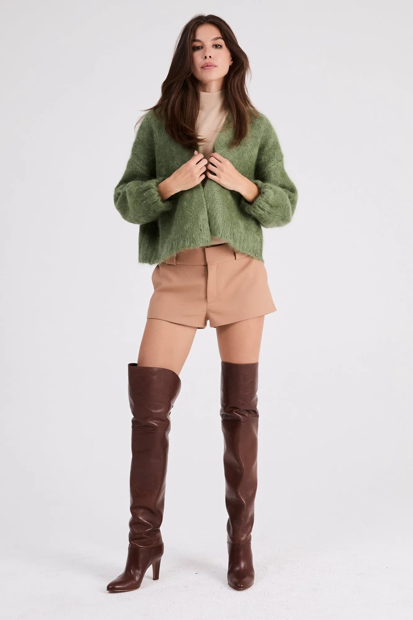   Beryll Anita Cashmere Cropped Cardigan | Kelp Green