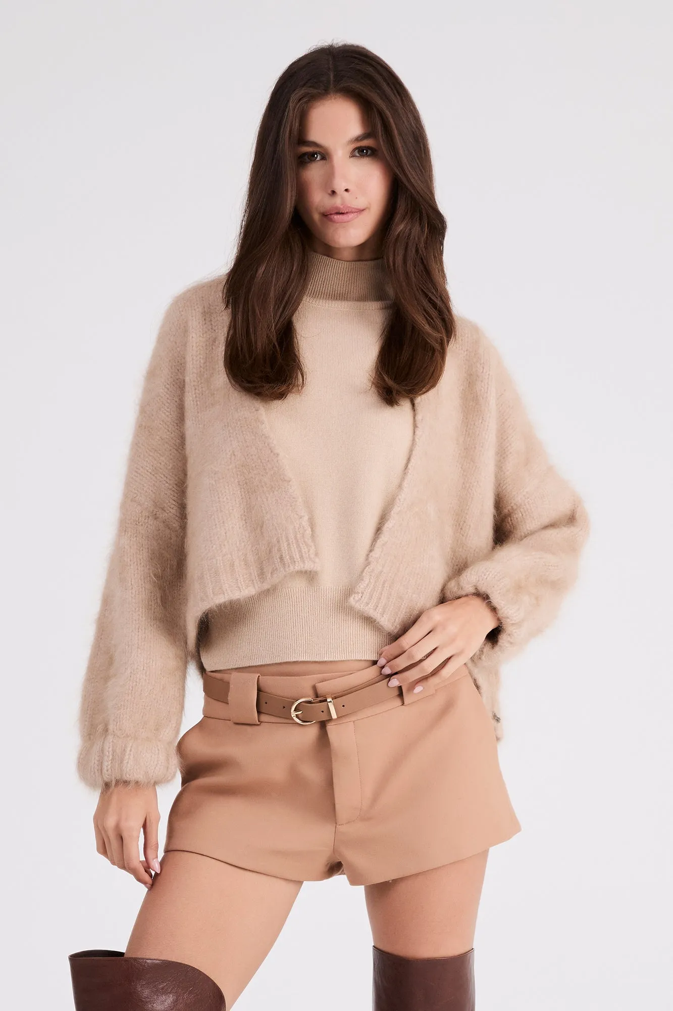   Beryll Anita Cashmere Cropped Cardigan | Latte