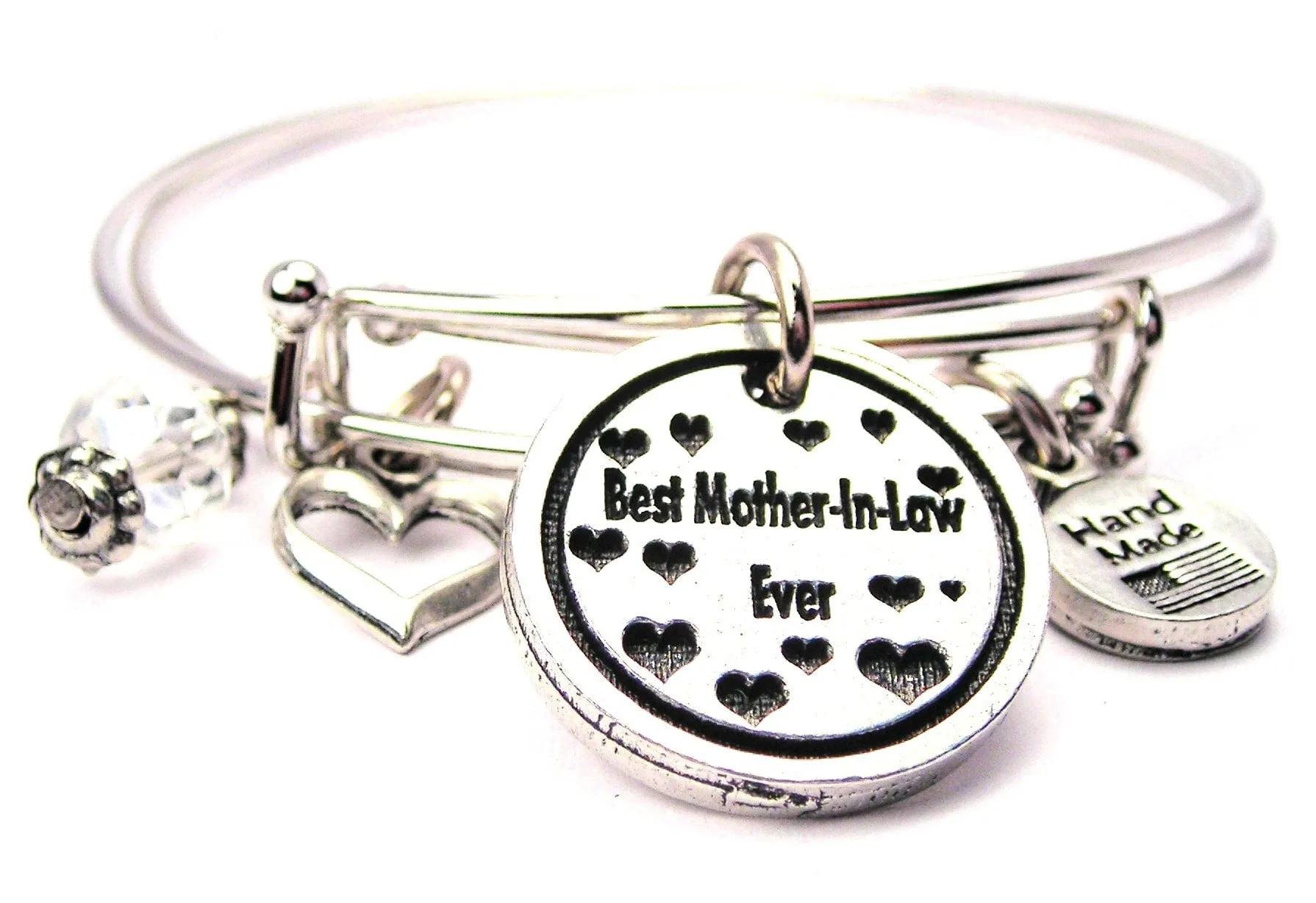 Best Mother In Law Ever With Hearts Bangle Expandable Bangle Bracelet Set