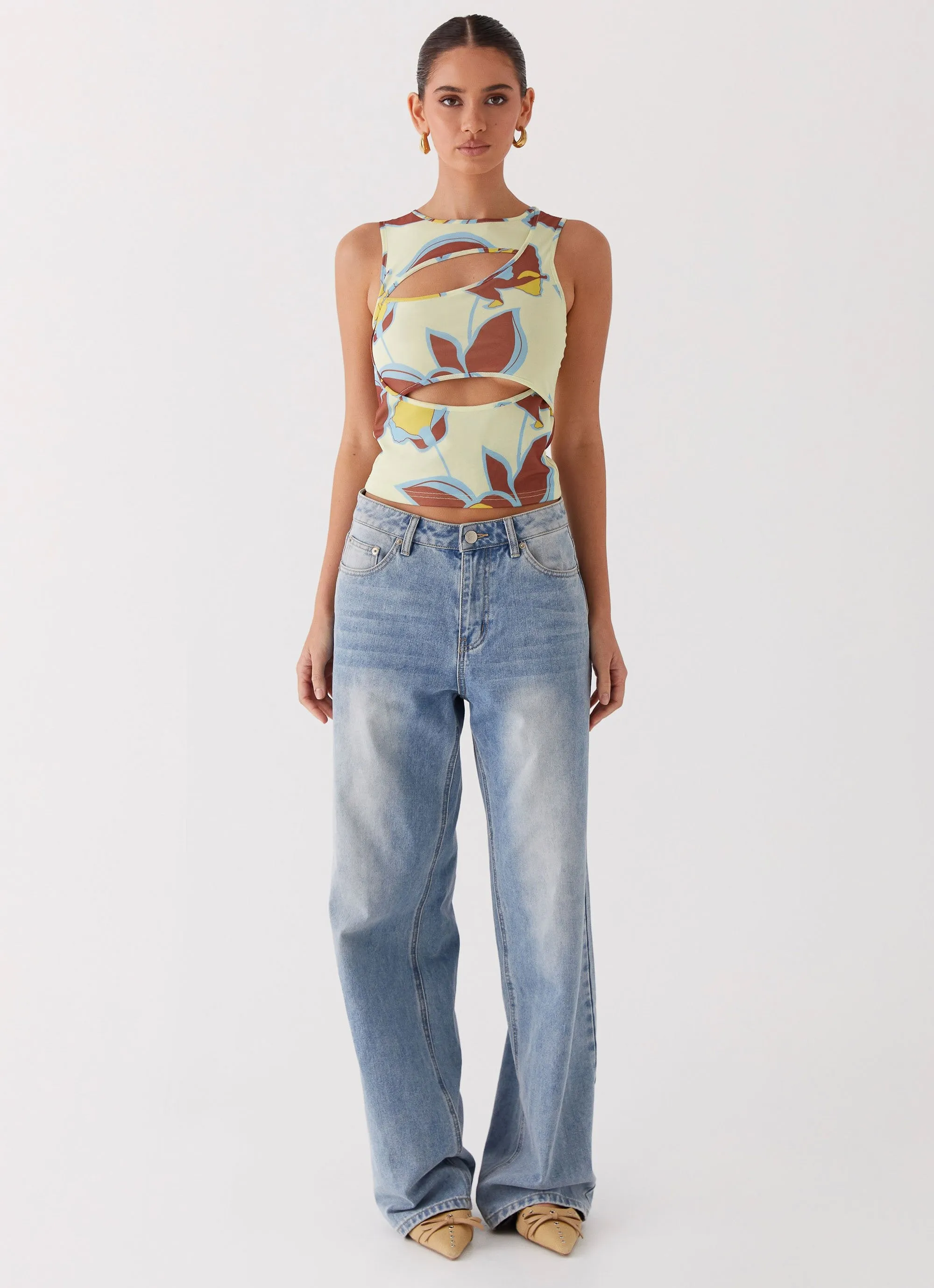 Beyond Cut Out Mesh Top - Primrose