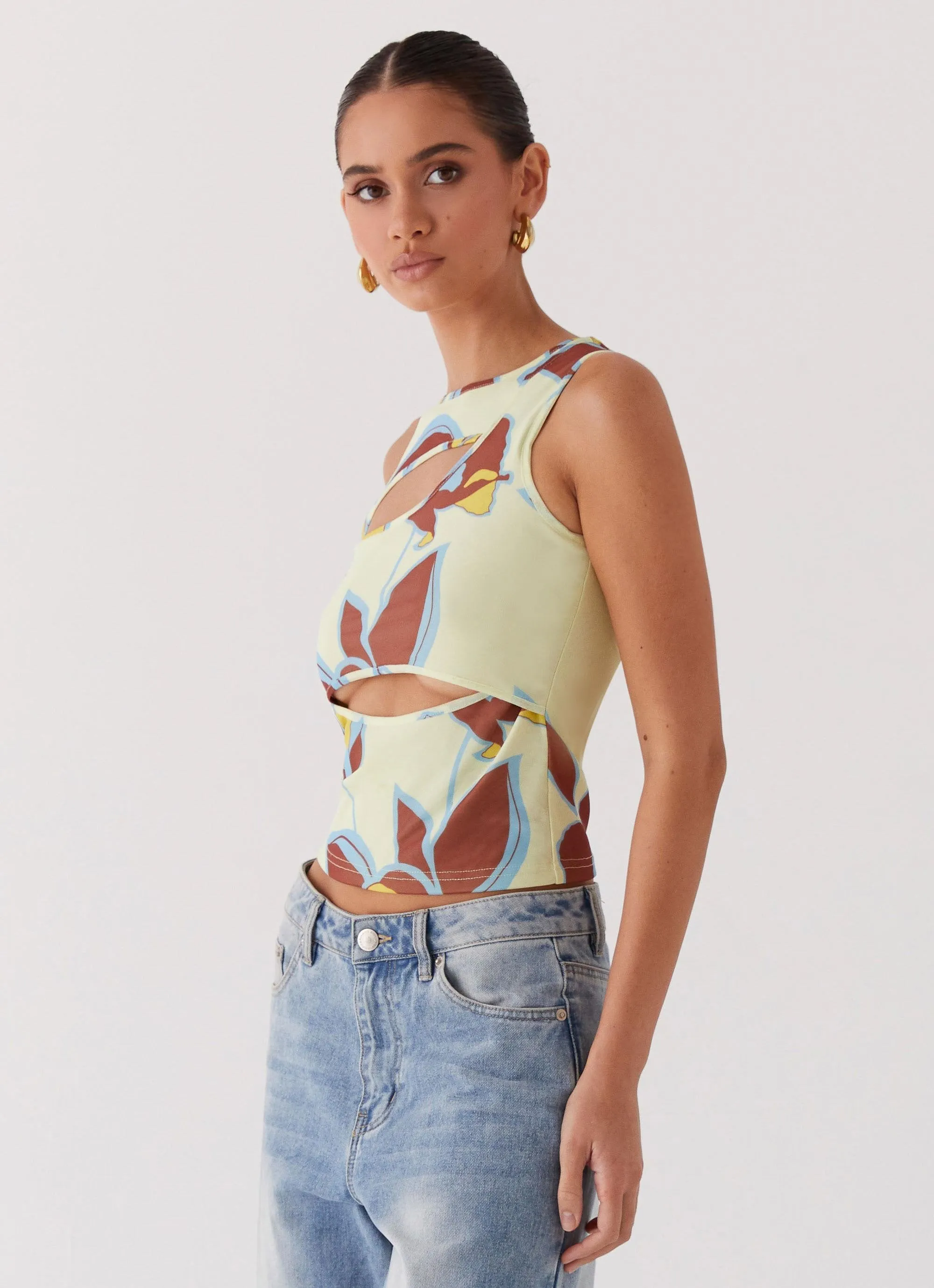 Beyond Cut Out Mesh Top - Primrose