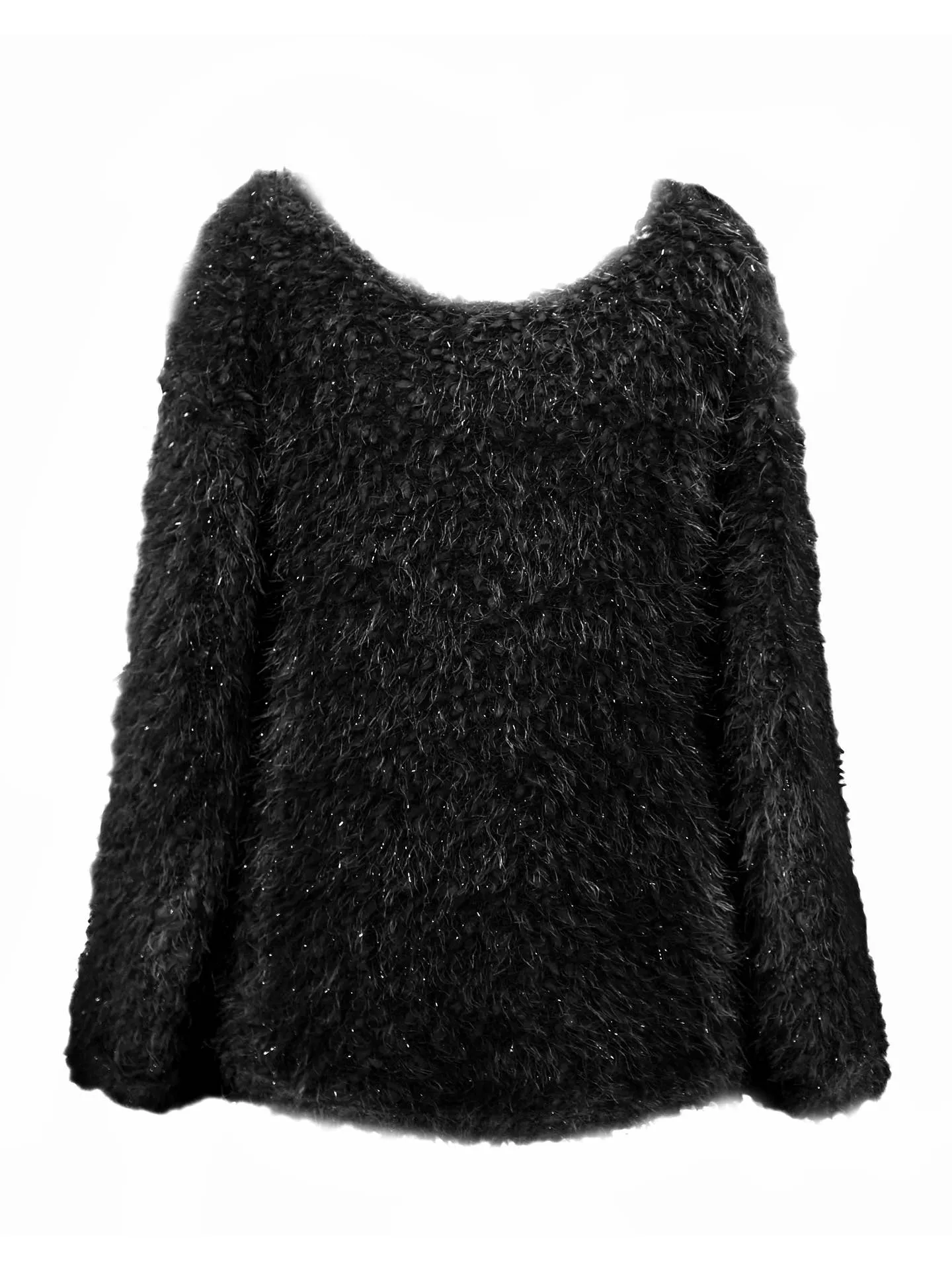 Big Girls Soft Faux Fur Fuzzy Tinsel Long Sleeve Pullover