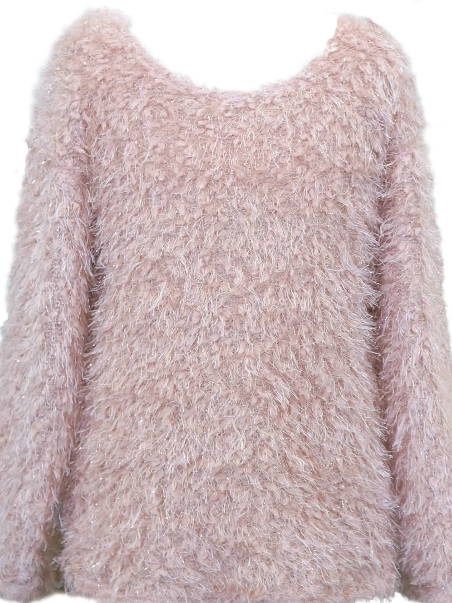 Big Girls Soft Faux Fur Fuzzy Tinsel Long Sleeve Pullover