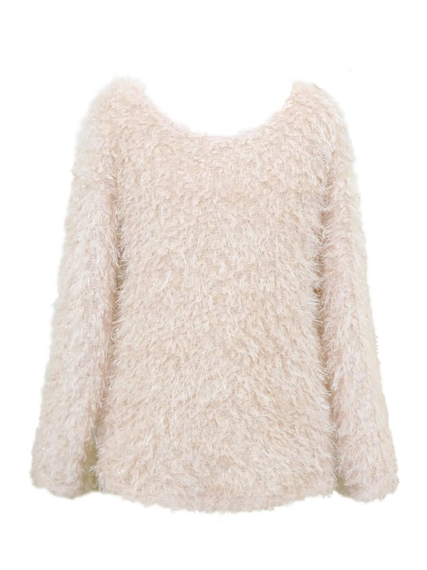 Big Girls Soft Faux Fur Fuzzy Tinsel Long Sleeve Pullover