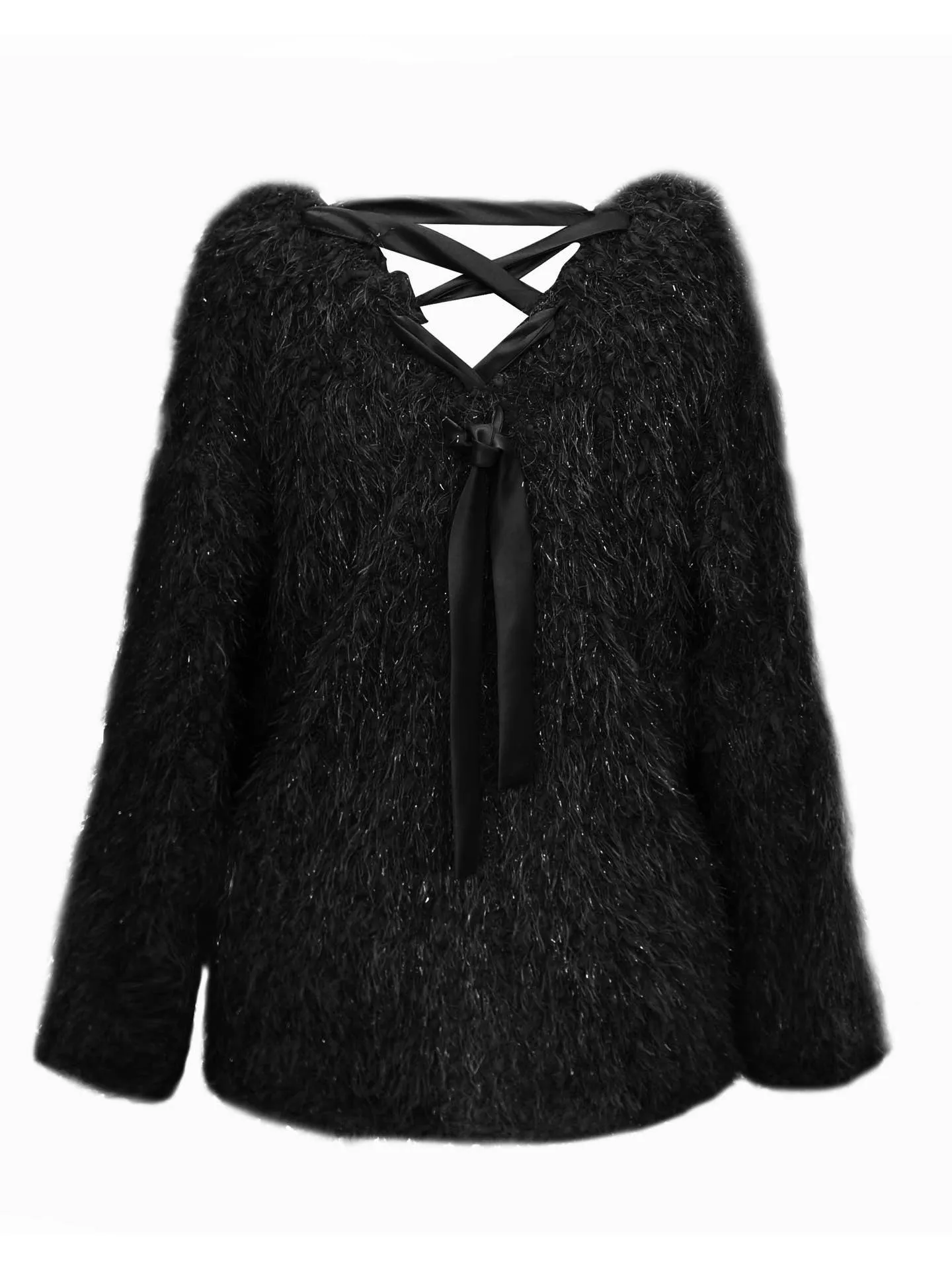 Big Girls Soft Faux Fur Fuzzy Tinsel Long Sleeve Pullover