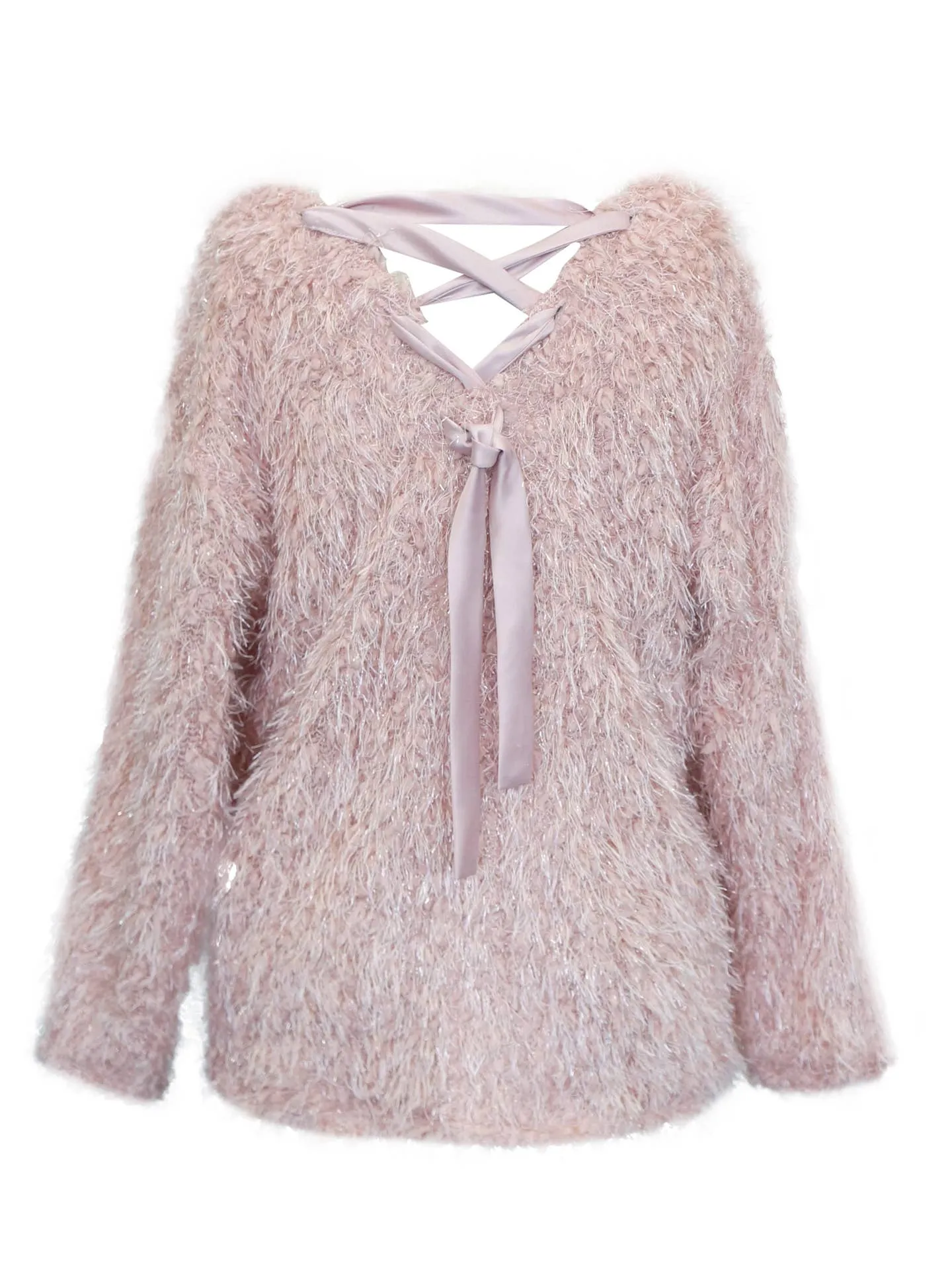 Big Girls Soft Faux Fur Fuzzy Tinsel Long Sleeve Pullover