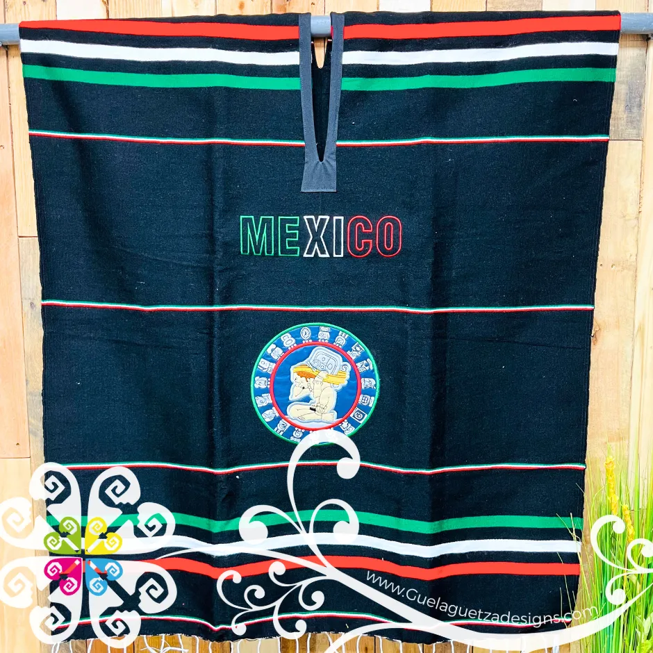 Black Calendario Maya Design - Sarape Men Poncho