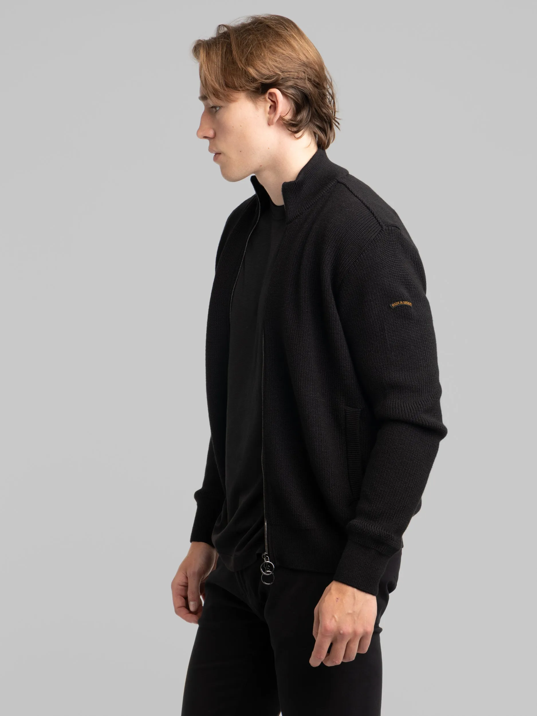 Black Full Zip Ribbed Sweater