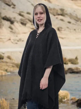 Black Soft Hooded Alpaca Poncho Rio Negro