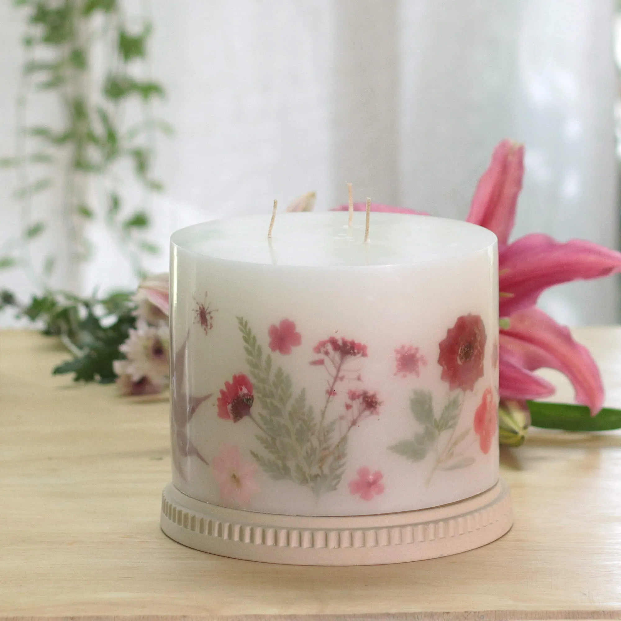 Blooming Blush Pillar Candle