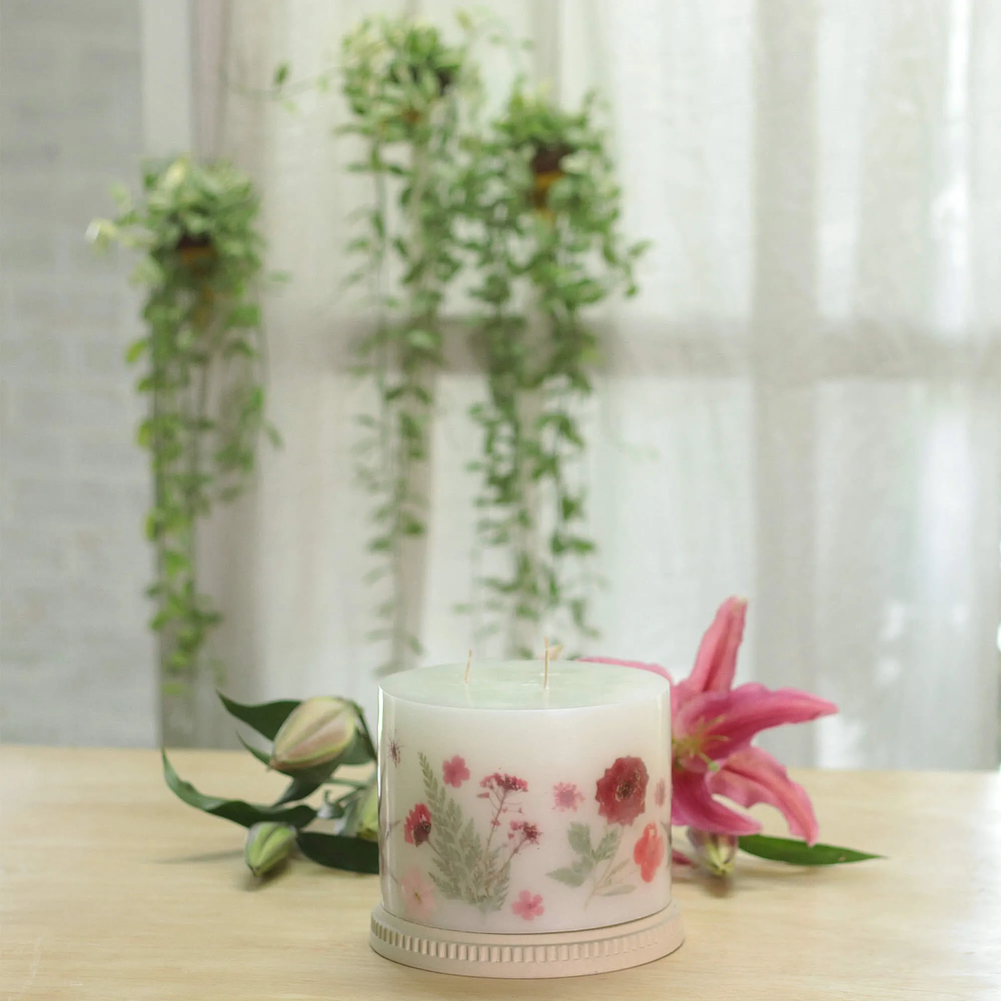 Blooming Blush Pillar Candle