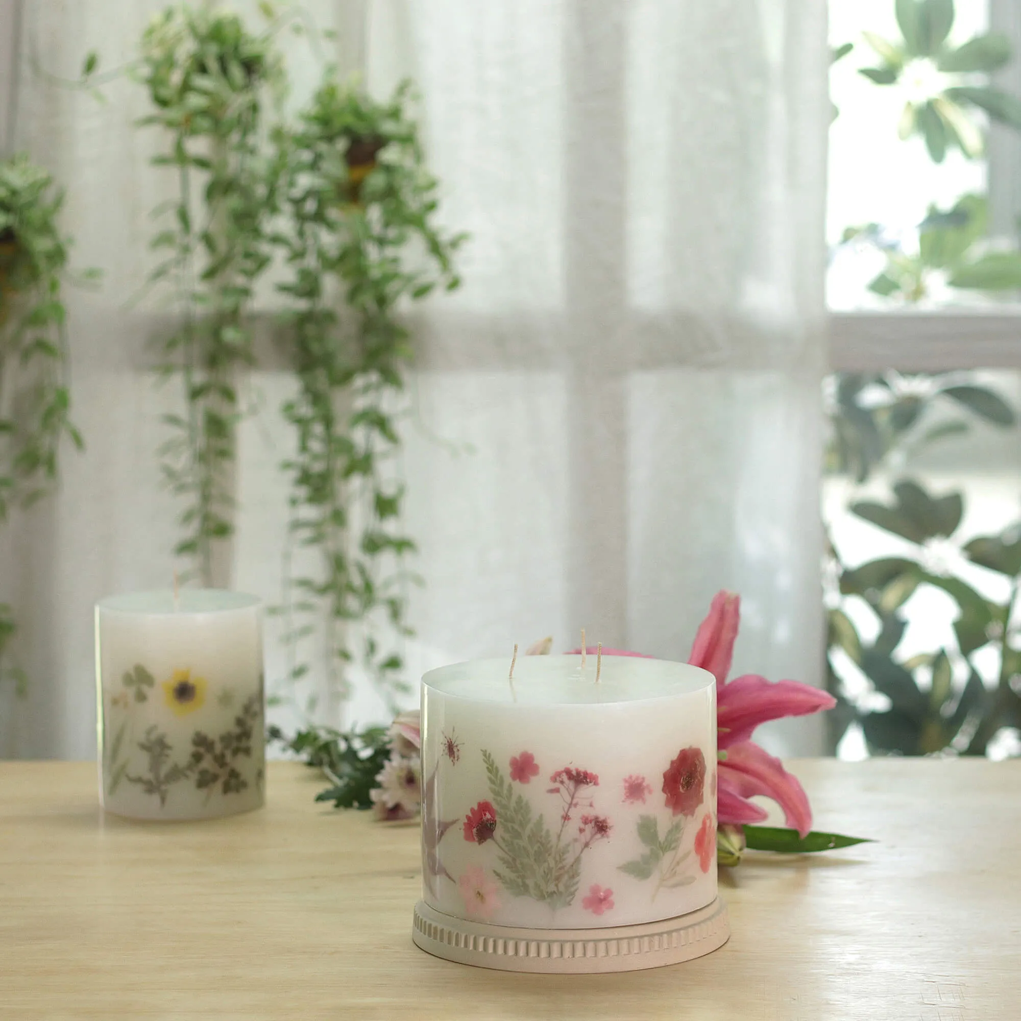 Blooming Blush Pillar Candle