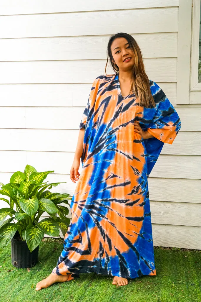 Blue Orange Tie Dye Kaftan Poncho