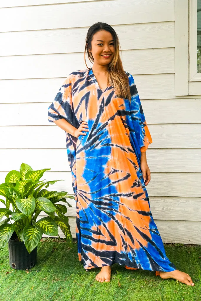 Blue Orange Tie Dye Kaftan Poncho