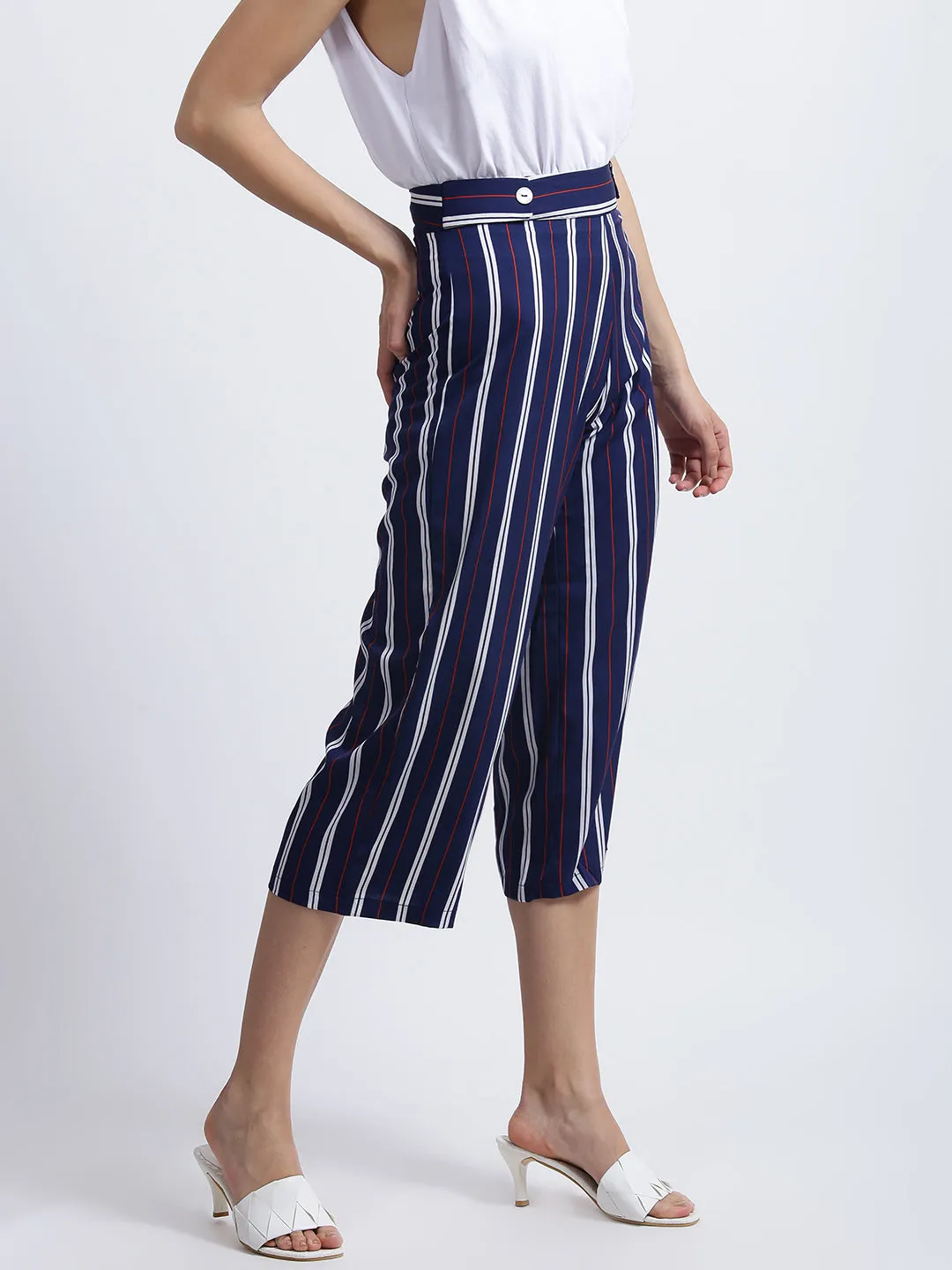 Blue Striped High Waisted Culotte