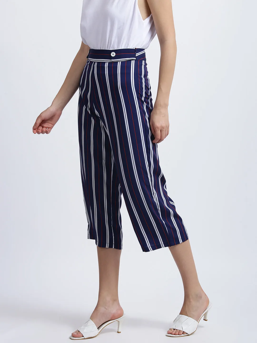 Blue Striped High Waisted Culotte