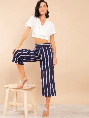 Blue Striped High Waisted Culotte