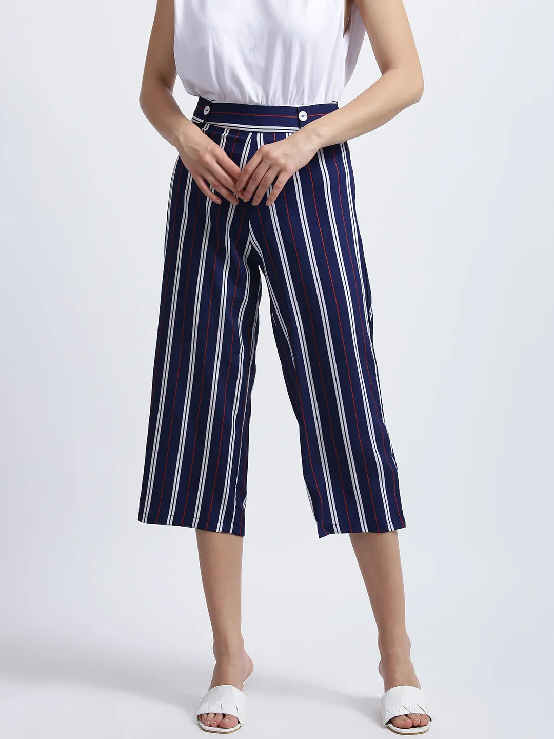 Blue Striped High Waisted Culotte