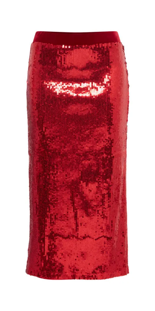 B.Young Sequin Midi Skirt, red