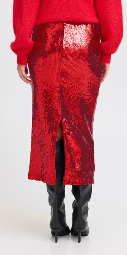 B.Young Sequin Midi Skirt, red