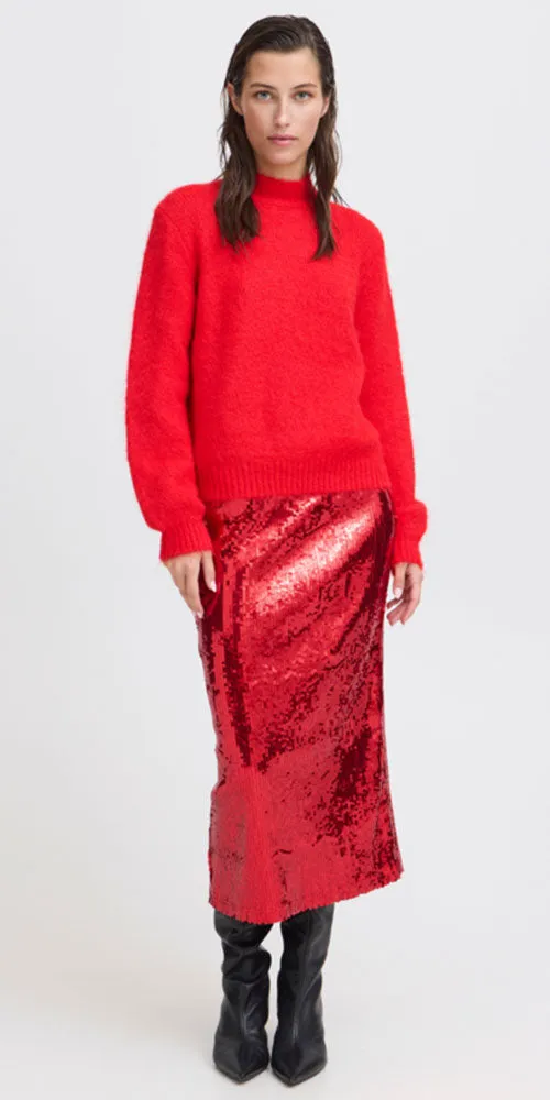 B.Young Sequin Midi Skirt, red