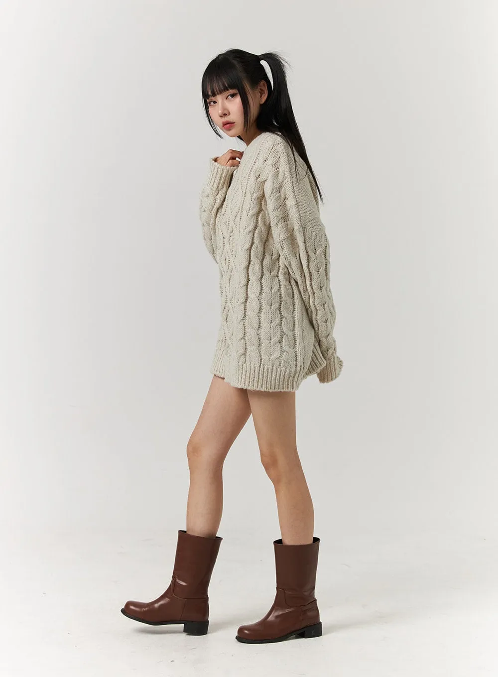 Cable Knit Sweater Mini Dress CJ405