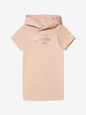 Calvin Klein Girls Metallic Logo Short Sleeve Hoodie Dress