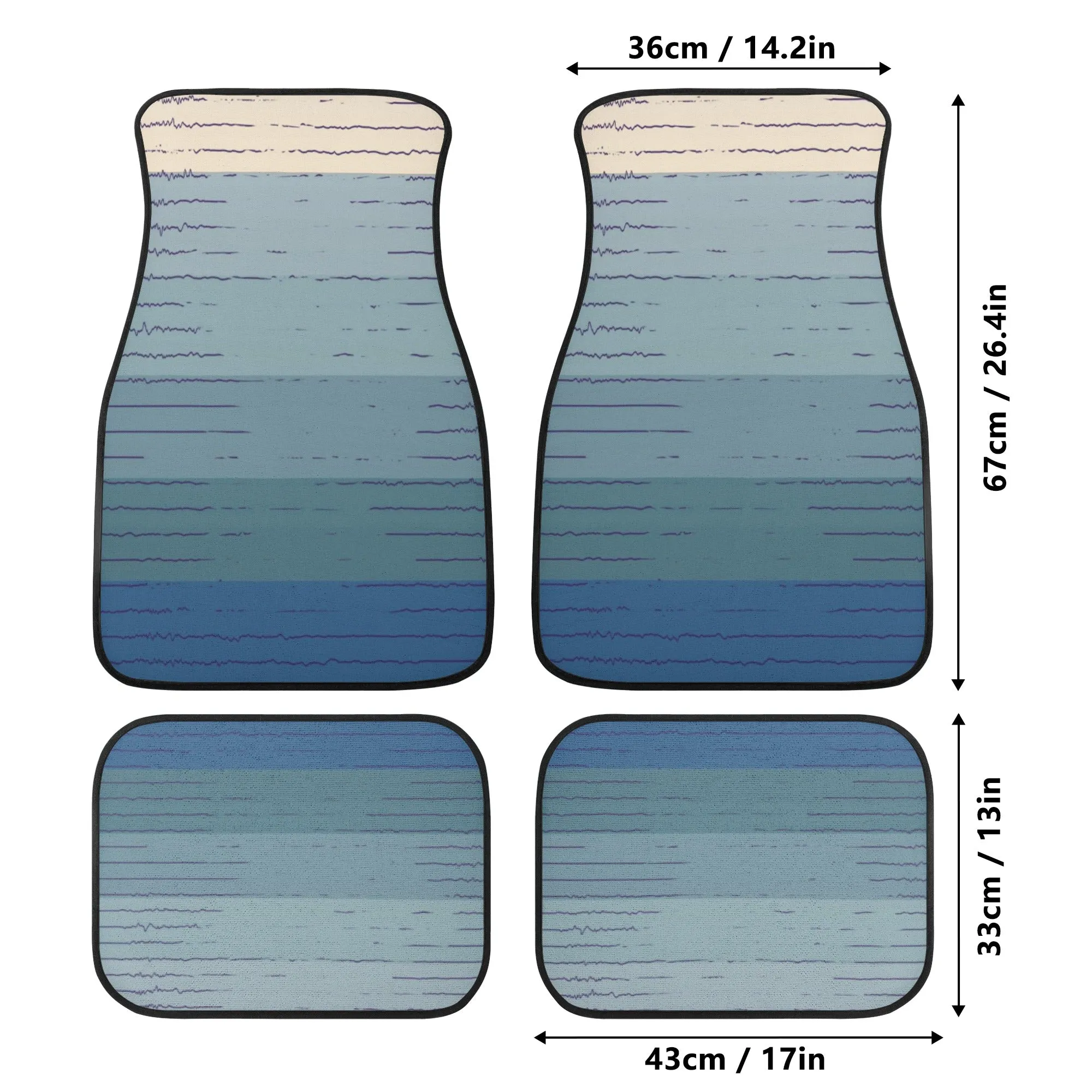 Car Floor Mats | Set of 4 | Universal size | All Weather proof | Affordable | Washable- Blue Sunset Gradient