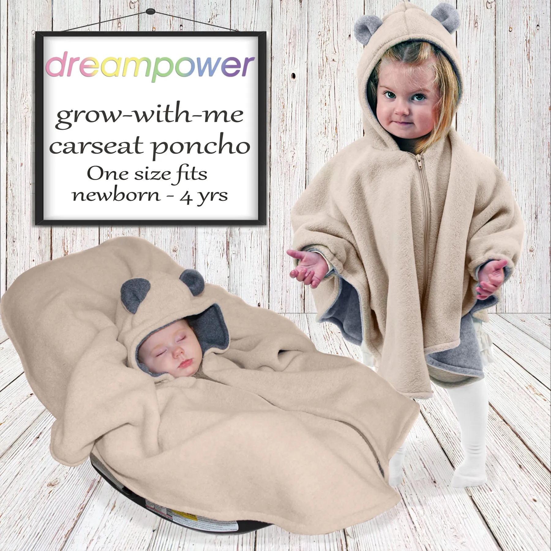 Car Seat Poncho - Sandy Beige Bear for newborn to toddler