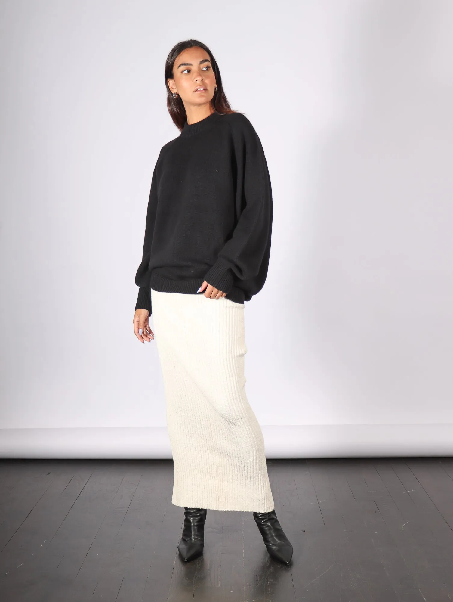 Cashmere Sweater Crewneck Oversized Pullover in Black by Tibi