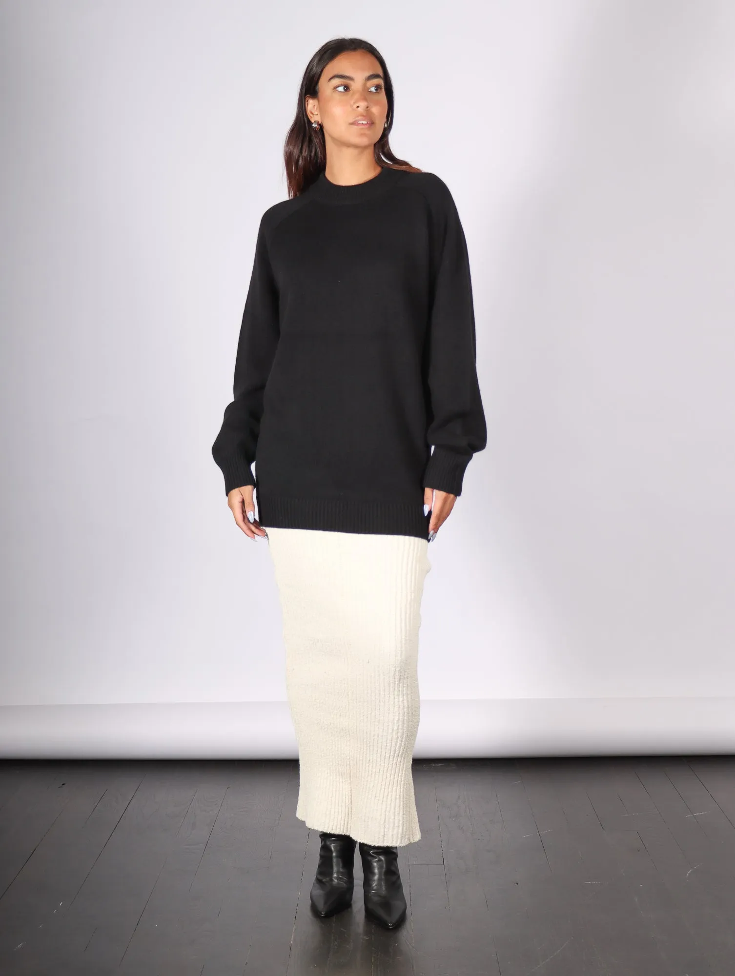 Cashmere Sweater Crewneck Oversized Pullover in Black by Tibi