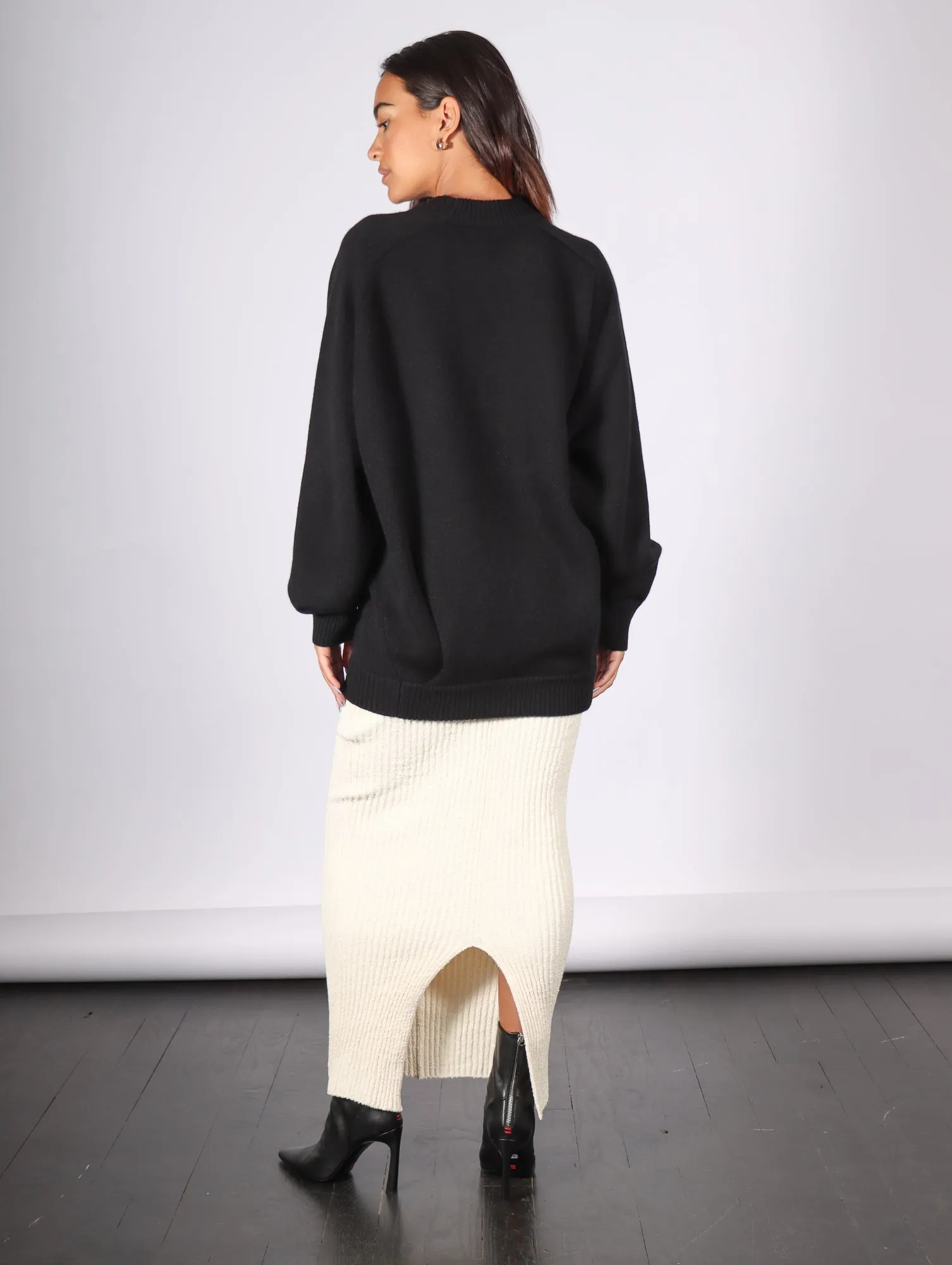 Cashmere Sweater Crewneck Oversized Pullover in Black by Tibi