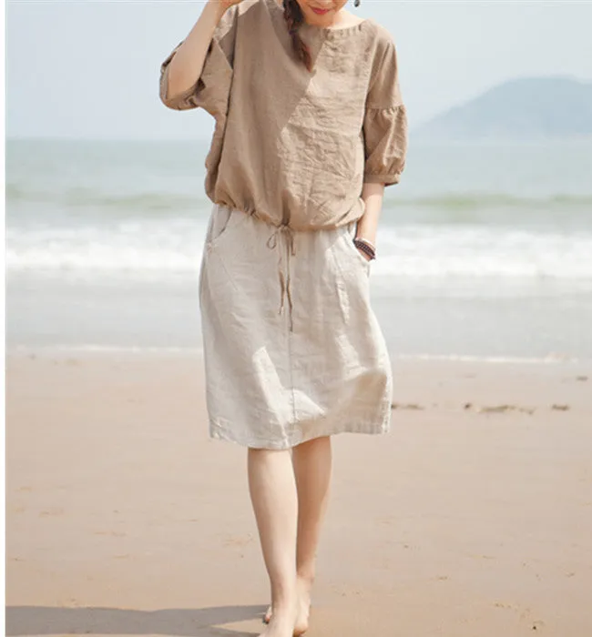 Casual Cotton Linen loose Women's Skirts DZA2007214