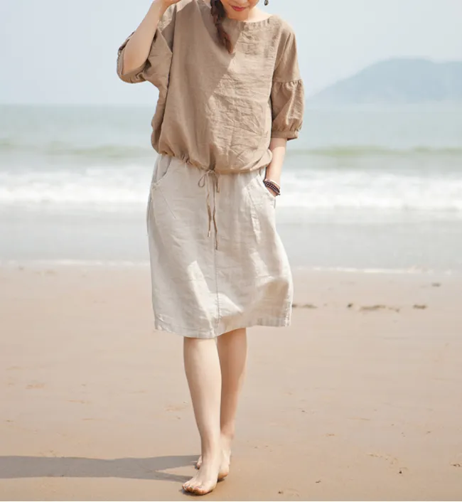 Casual Cotton Linen loose Women's Skirts DZA2007214