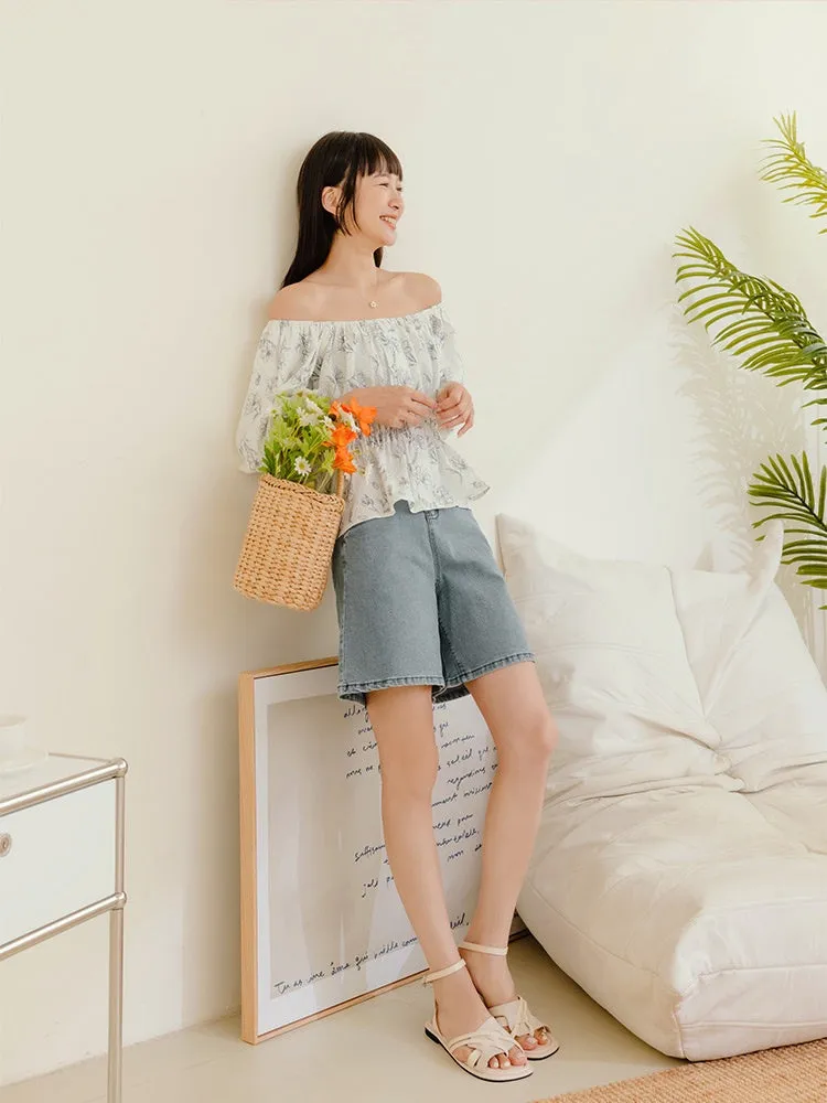 Casual High Waist Denim Wide Leg Culottes Shorts Pants