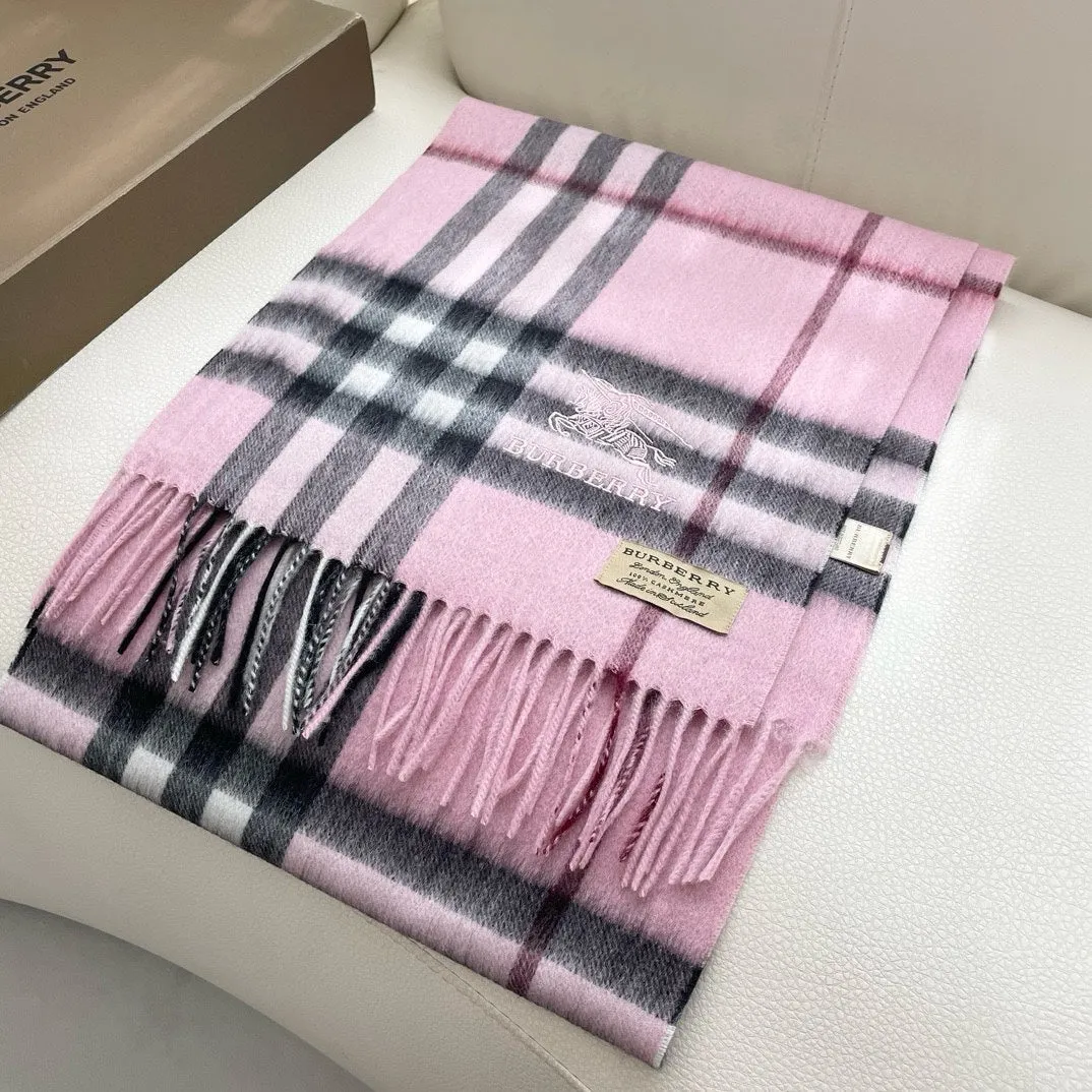 CHECK SCARF 180 CM IN LIGHT PINK MIX BLACK CASHMERE 405486