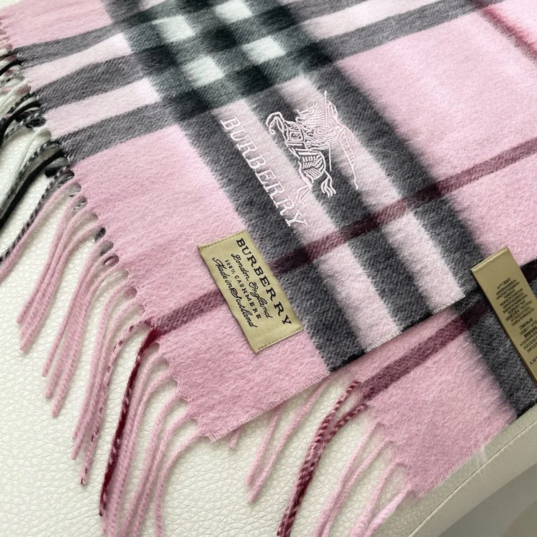 CHECK SCARF 180 CM IN LIGHT PINK MIX BLACK CASHMERE 405486