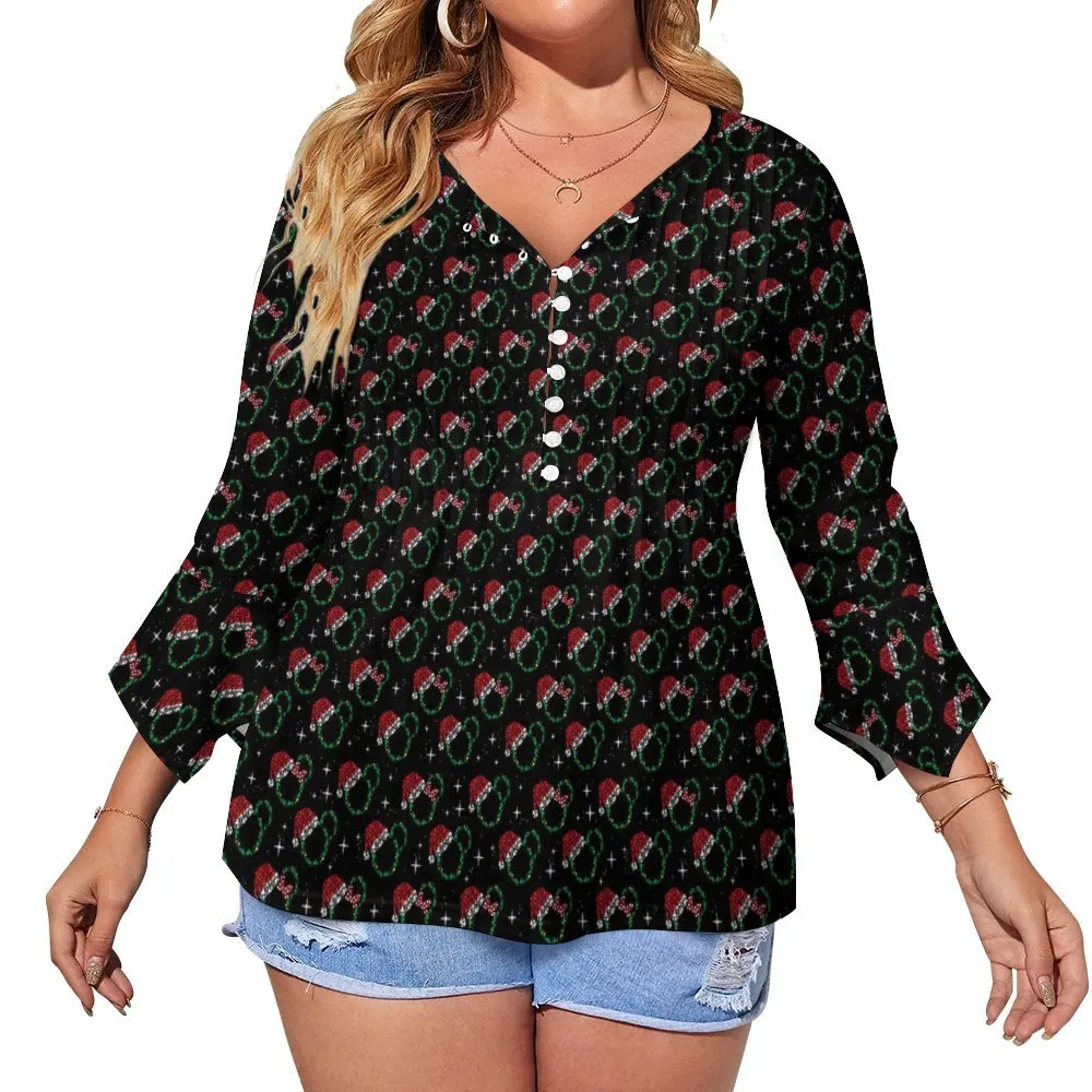 Christmas Women's Ruffled Petal Sleeve Top