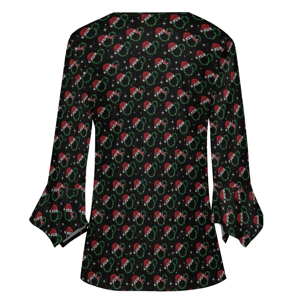 Christmas Women's Ruffled Petal Sleeve Top