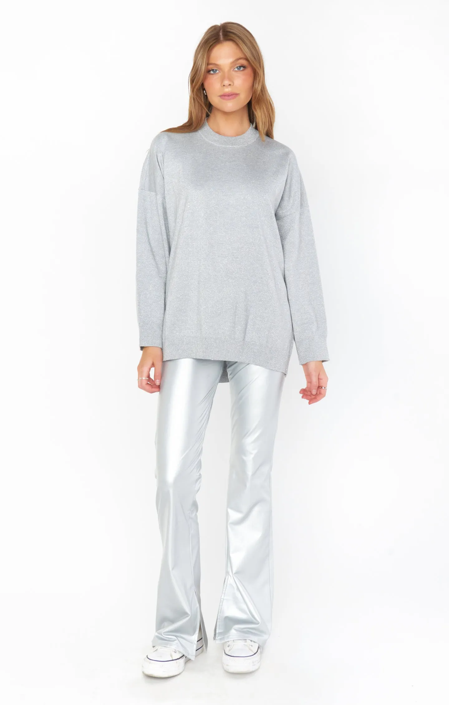 Classic Crewneck Sweater ~ Silver Metallic Knit