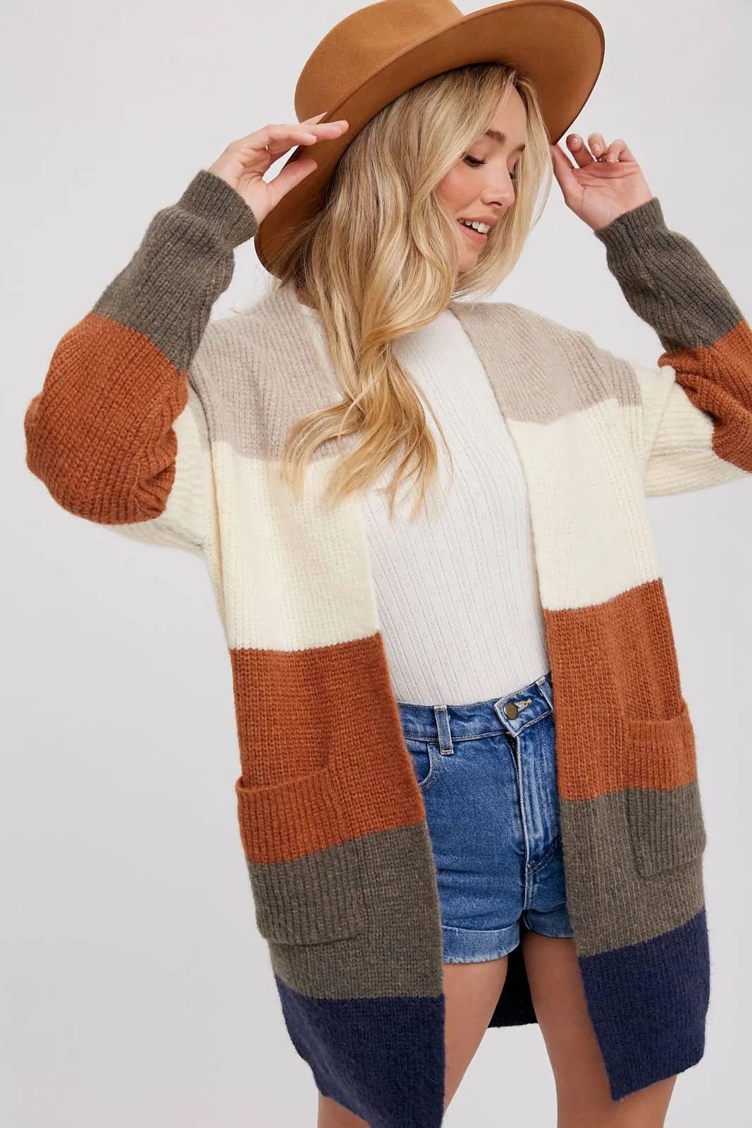 Color Block Open Front Cardigan