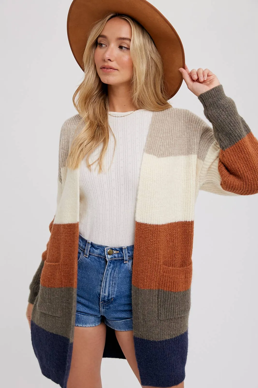 Color Block Open Front Cardigan