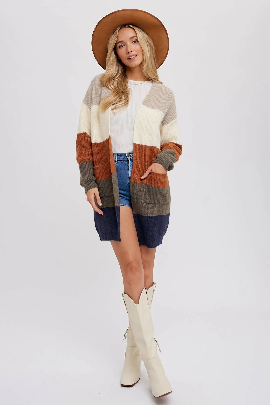 Color Block Open Front Cardigan