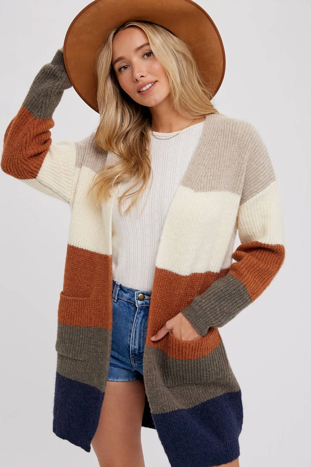 Color Block Open Front Cardigan